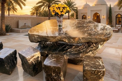 Bàn ghế đá cẩm vân – Nâng tầm giá trị biệt thự sân vườn.