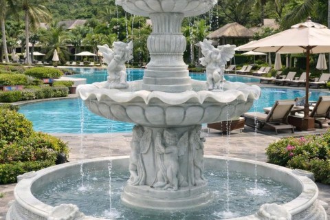 Đài phun nước đá trắng nguyên khối - Vẻ đẹp vượt thời gian cho sân vườn đẳng cấp 