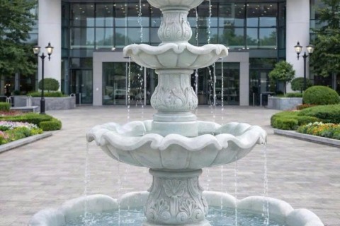 Tháp Nước Đá Trắng Tự Nhiên Cao Cấp – Đài Phun Nước Sân Vườn Sang Trọng