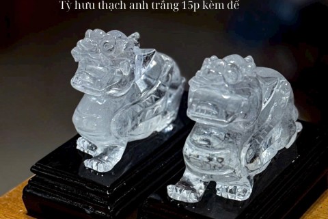 Tượng Tỳ Hưu Đá Thạch Anh Emethyst 15cm kèm đế
