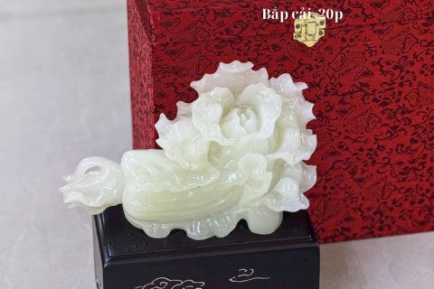 Tượng Bắp Cải Đá Onyx Trắng – Biểu Tượng Phú Quý, Thu Hút Tài Lộc Cho Không Gian Sống