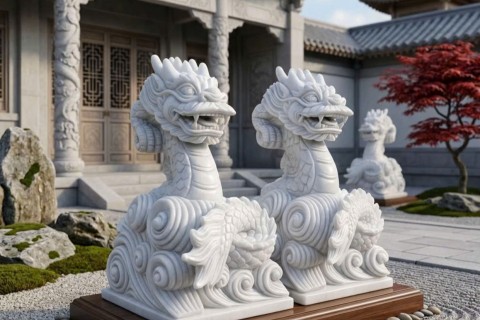 Tượng Rồng Đá: Đại Cát Kim Long -  Hình ảnh rồng bay lên từ biển mây, tượng trưng cho sự thăng tiến vượt bậc trong sự nghiệp