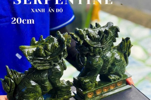 Mẫu Tượng Kỳ Lân Đá Xanh Serpentine Đẹp, Sang Trọng Và Ý Nghĩa Phong Thủy