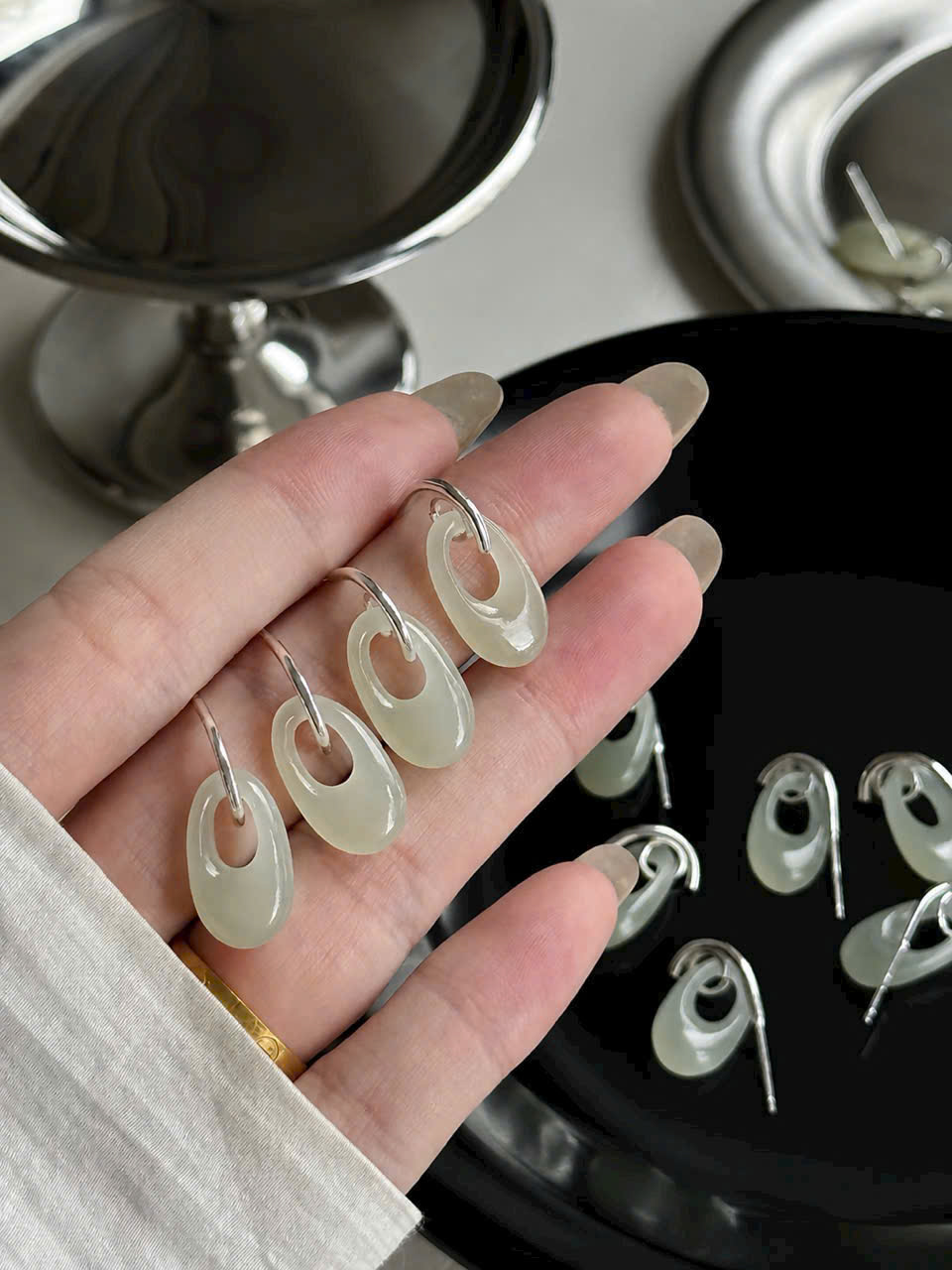 Bông Tai Ngọc Hòa Điền Xanh Trong T4113 - Quà Tặng Sếp & Đối Tác Sang Trọng – Đá Tự Nhiên 100% Khẳng Định Đẳng Cấp