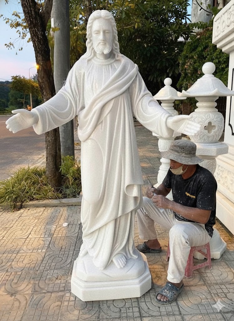 Tượng chúa Giêsu đá trắng cao 1.9m T3629