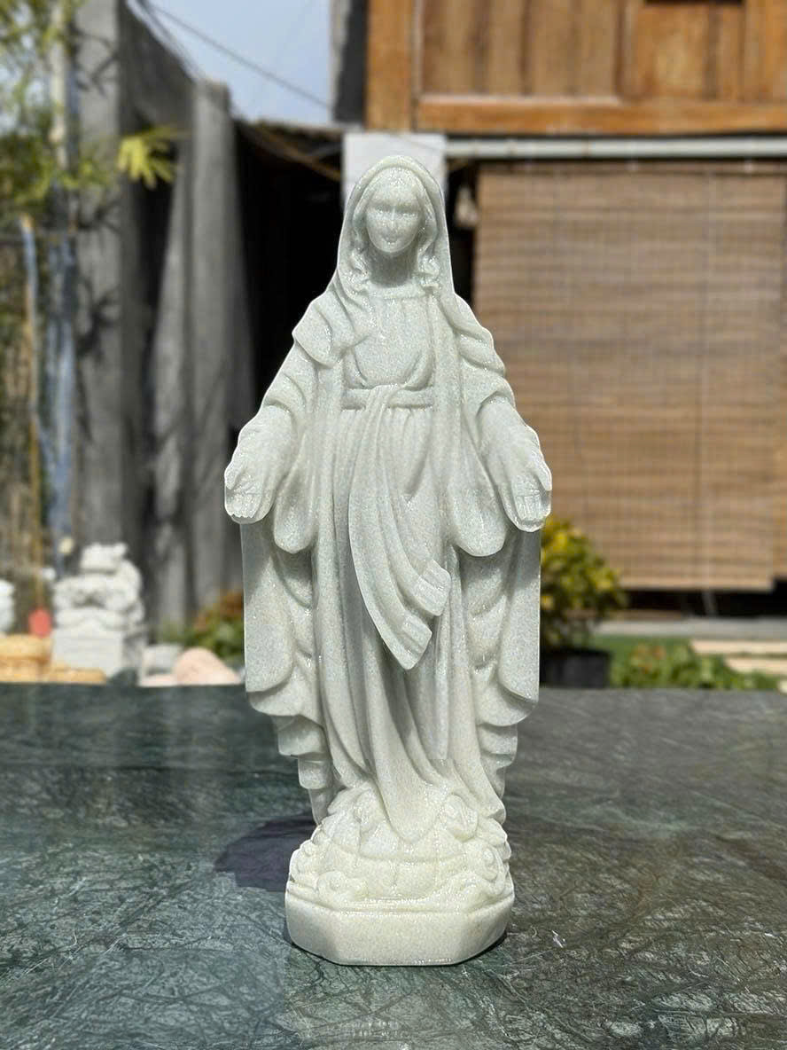 Tượng đức mẹ maria đá trắng cao 35cm ngang 14cm sâu 9cm T3631