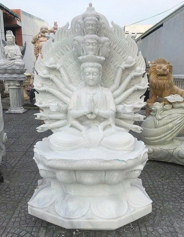 Tượng thiên thủ thiên nhãn đá trắng nguyên khối cao 1.5m T3714