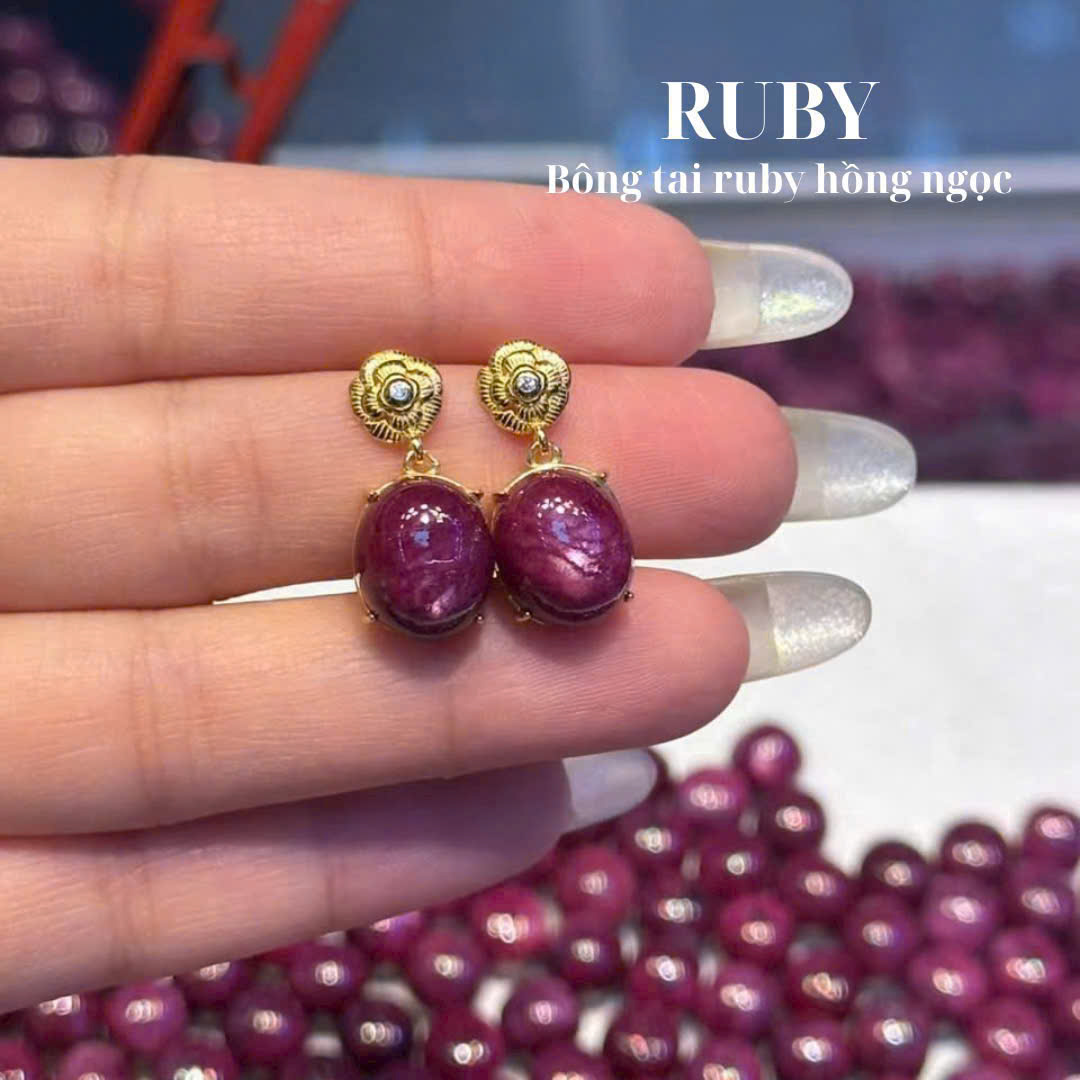 Bông tai đá ruby T3719