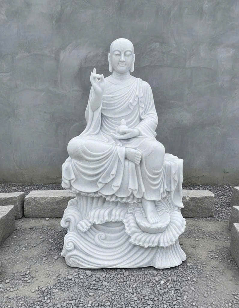 Bức tượng địa tạng vương bồ tát cao 2m đá trắng nguyên khối T3780