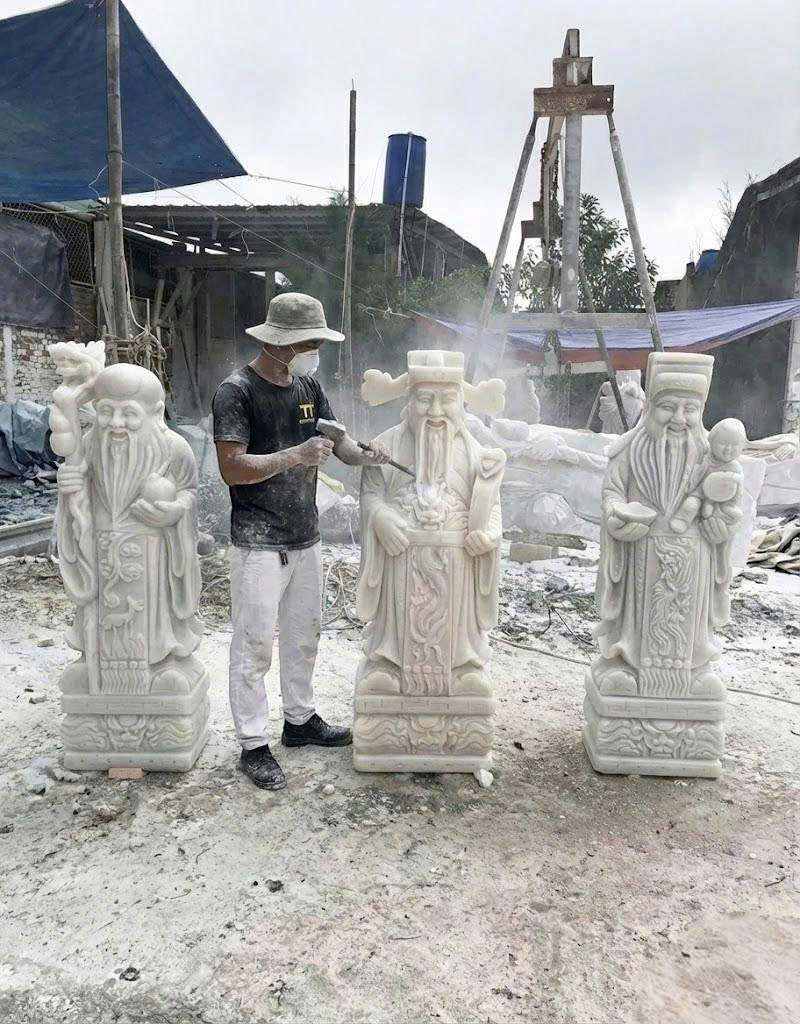 Tượng phúc lộc thọ đá trắng nguyên khối cao 1.8m T3791