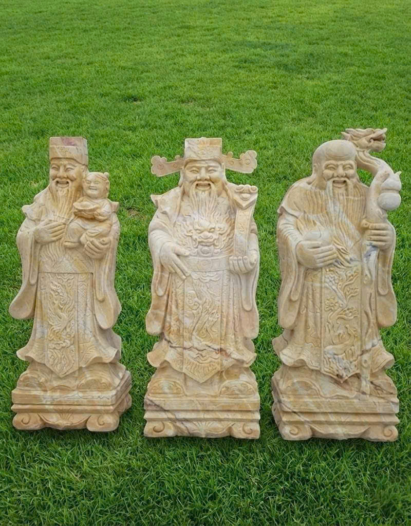 Tượng phúc lộc thọ đá cà rốt nguyên khối  cao 2m T3792