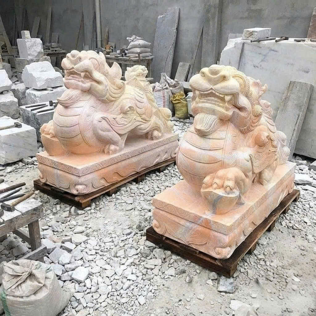 Cặp tỳ Hưu nằm Đá Vân Gỗ Nguyên Khối Hút Tài Lộc Dài 1m2 T3798