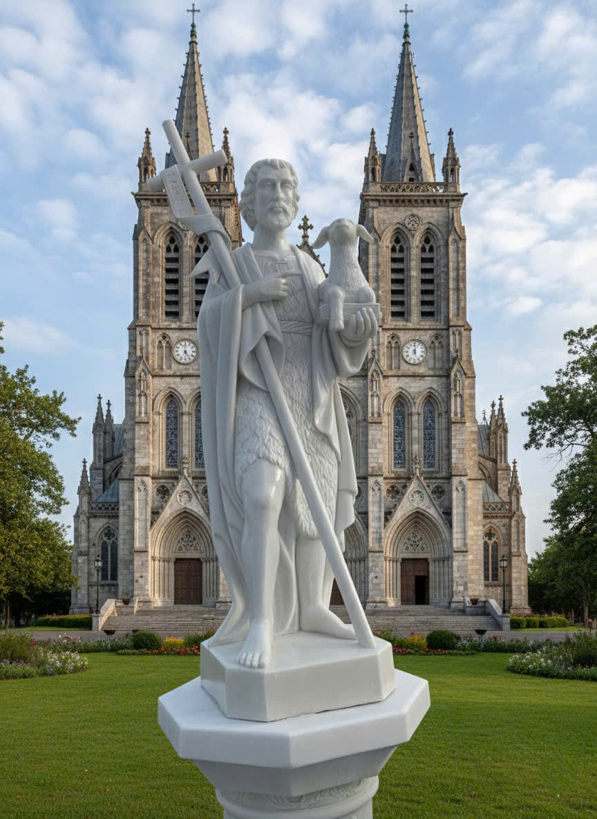 Tượng chúa chiên lành đá trắng nguyên khối cao 1m8 T3746