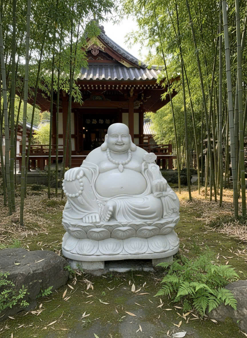 Tượng di lặc đá trằng nguyên khối tự nhiên cao 80cm T3752