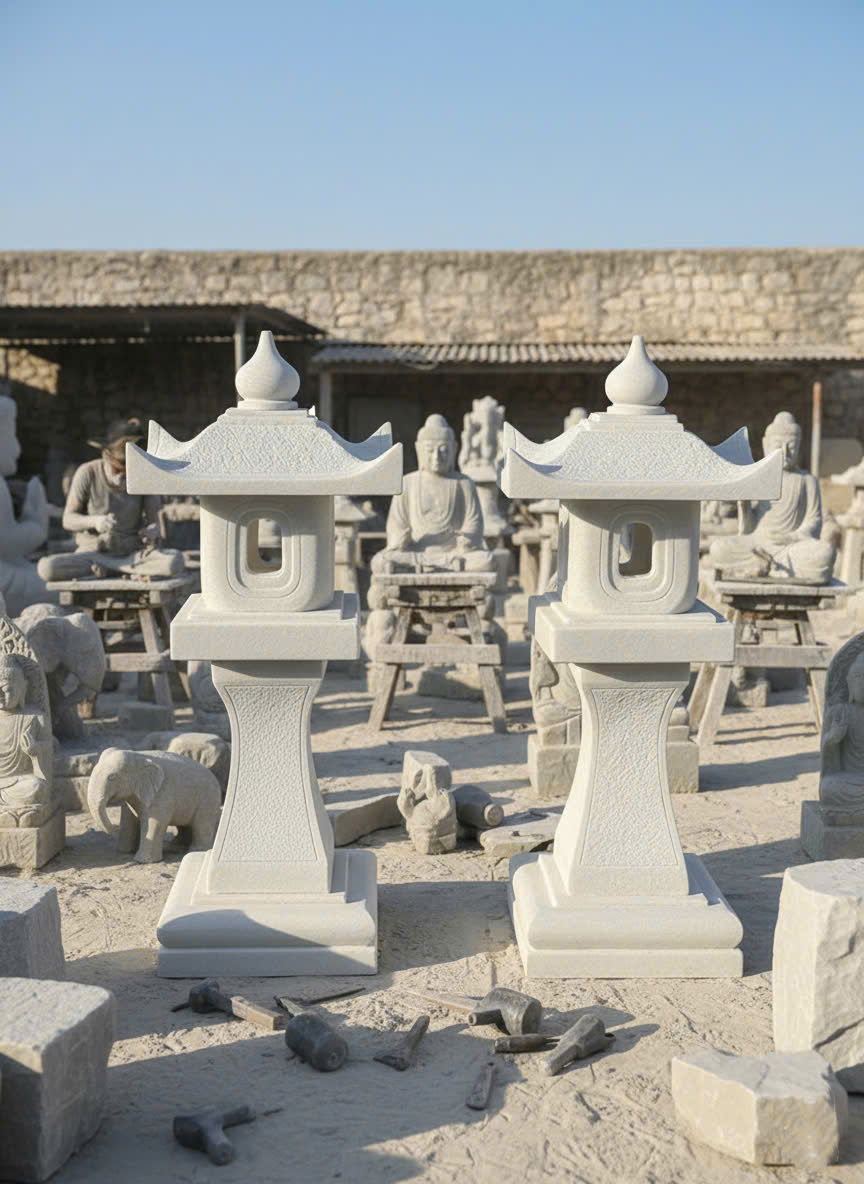 Cặp chân đèn đá trắng tự nhiên cao 1m T3786