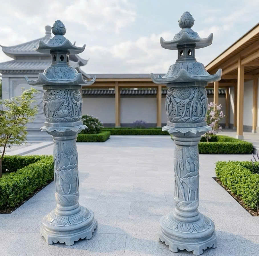 Cặp chân đèn đá nguyên khối cao 2m T3880