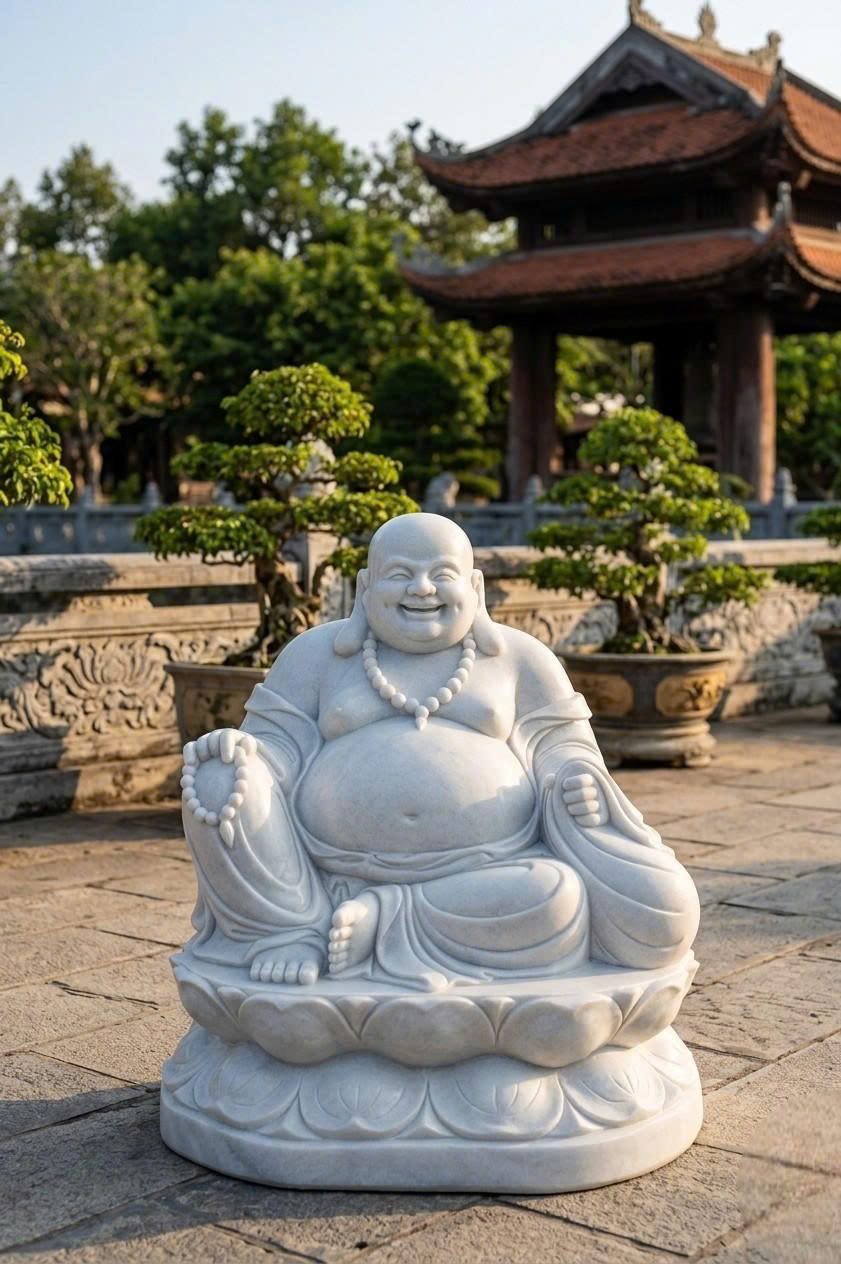 Tượng di lặc đá trắng nguyên khối tự nhiên Cao 1m5 T3910