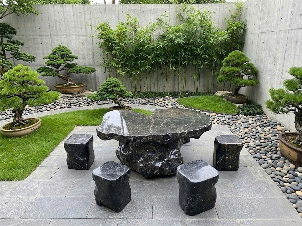 Bộ bàn ghế đá cẩm vân tự nhiên gồm 6 đôn Kích thước 1.5m x 1.0m x 65cm T3860