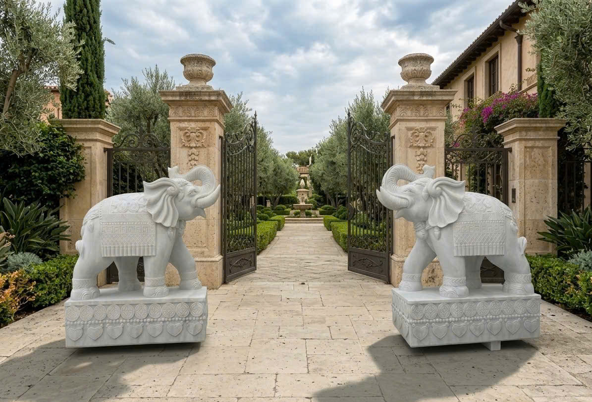 Cặp voi đá trắng tự nhiên, cao 1.8m T3866