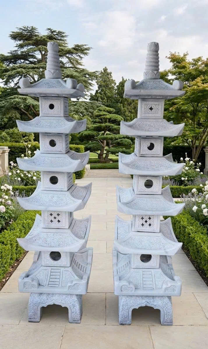 Cặp chân đèn đá sa thạch nguyên khối cao 180cm T3883