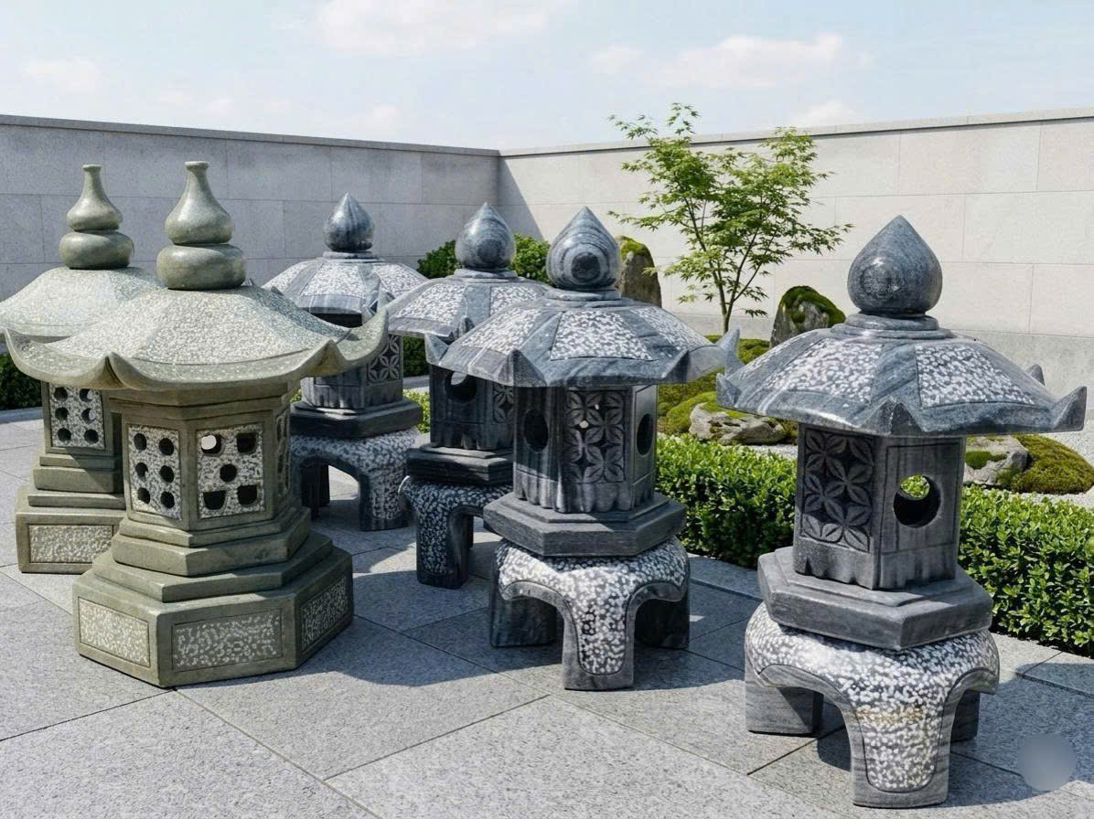 Cặp chân đèn đá sa thạch nguyên khối cao 45cm T3884