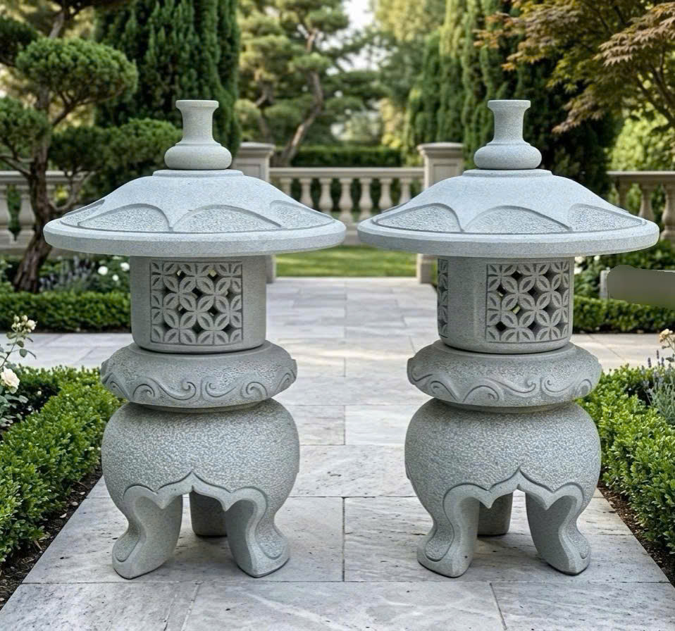 Cặp chân đèn đá sa thạch nguyên khối cao 65cm T3886